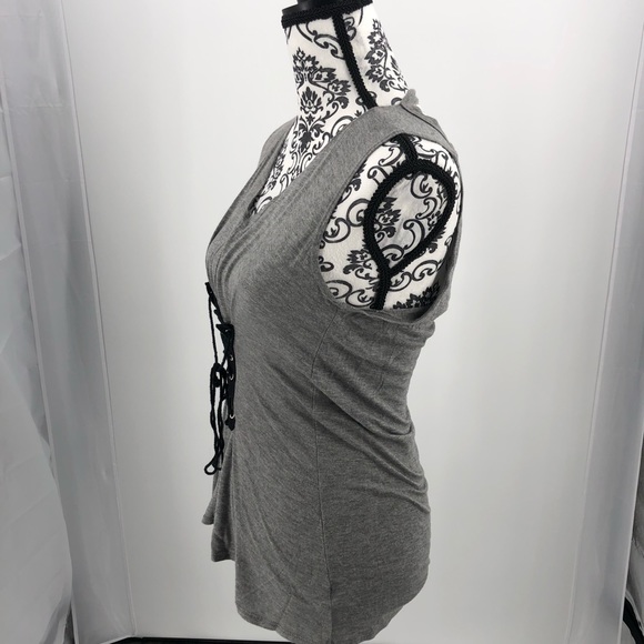 Corset Top Gray Sleeveless Tie Front Top XS - Picture 4 of 7